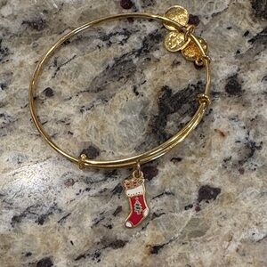 Alex and Ani Gold Bracelet with Red Stocking Charm